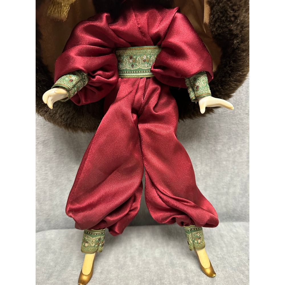 Vintage Porcelain Harlequin Doll Burgundy Satin Faux Fur Art Deco Pierrot - Picture 7 of 15